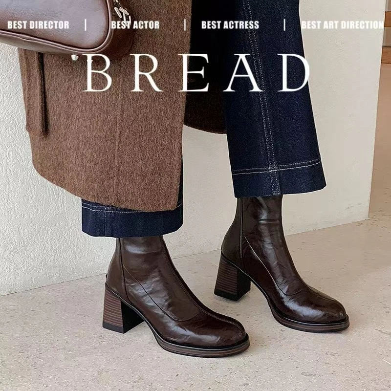 高跟弹力瘦瘦靴2025秋冬季新款短筒女靴子粗跟马丁靴时尚粗跟短靴