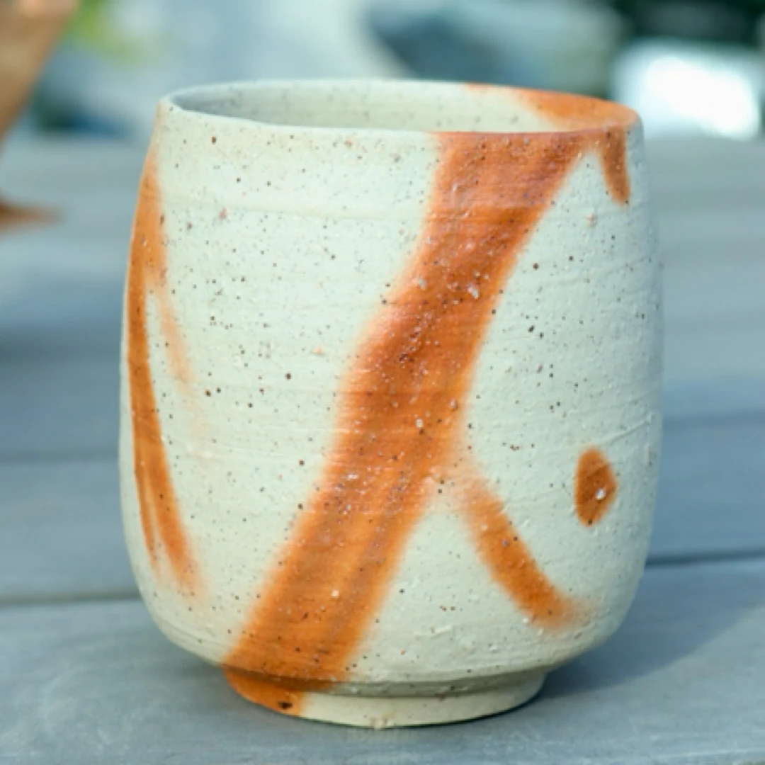 日本备前烧 山本出 汤吞绯鞠纹 水杯茶杯多用途 柴烧 茶道器具
