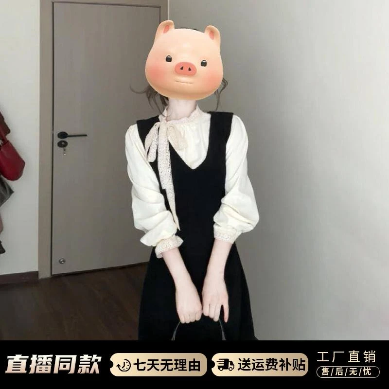 黑色连衣裙子女秋冬季2025新款大衣内搭千金风赫本风套装长裙