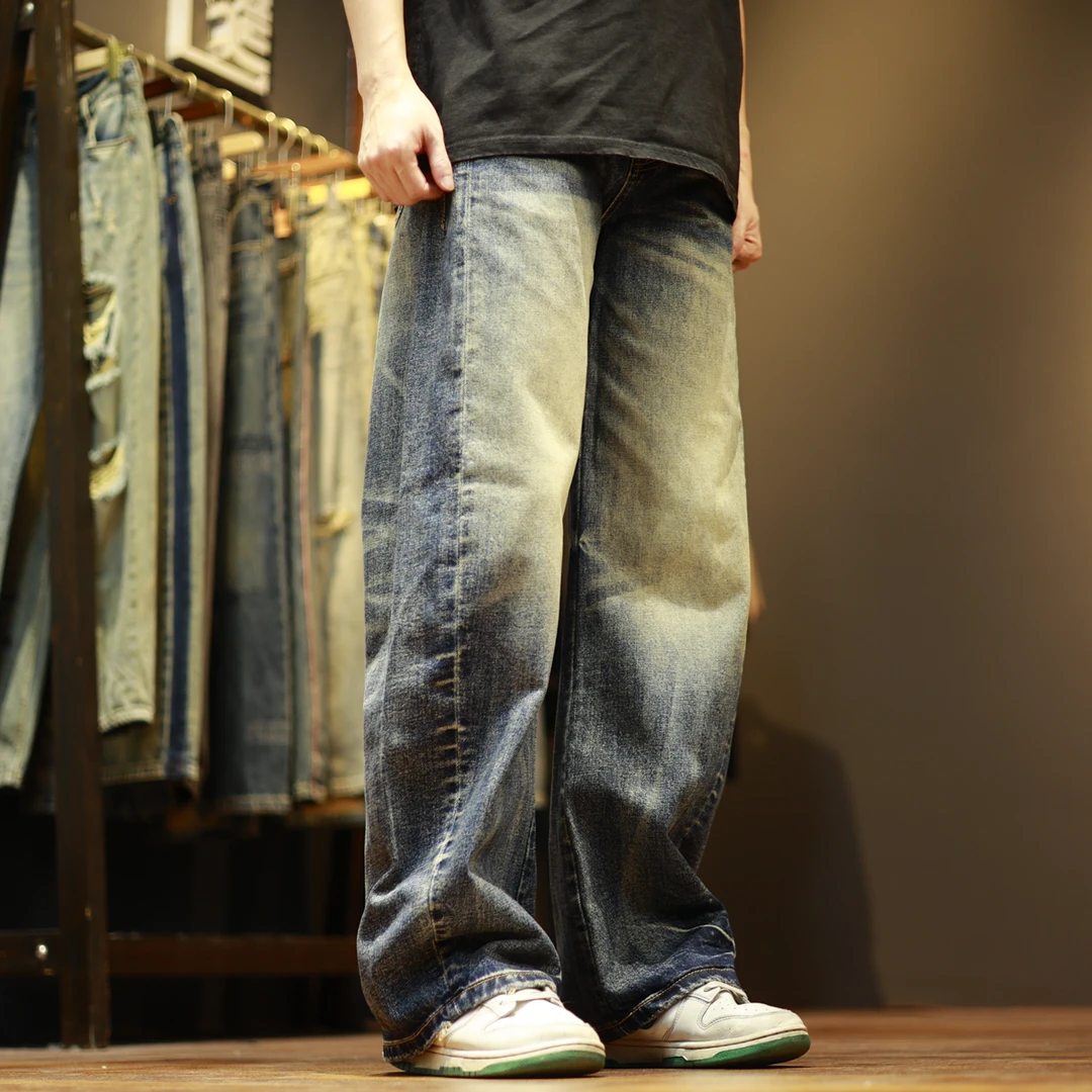 9406内华达洗水复古做旧宽松百搭潮流休闲弯刀牛仔裤