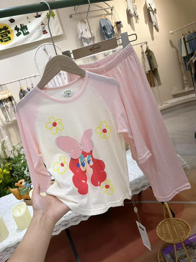 儿童夏季新款韩国面料竹节棉空调服套装