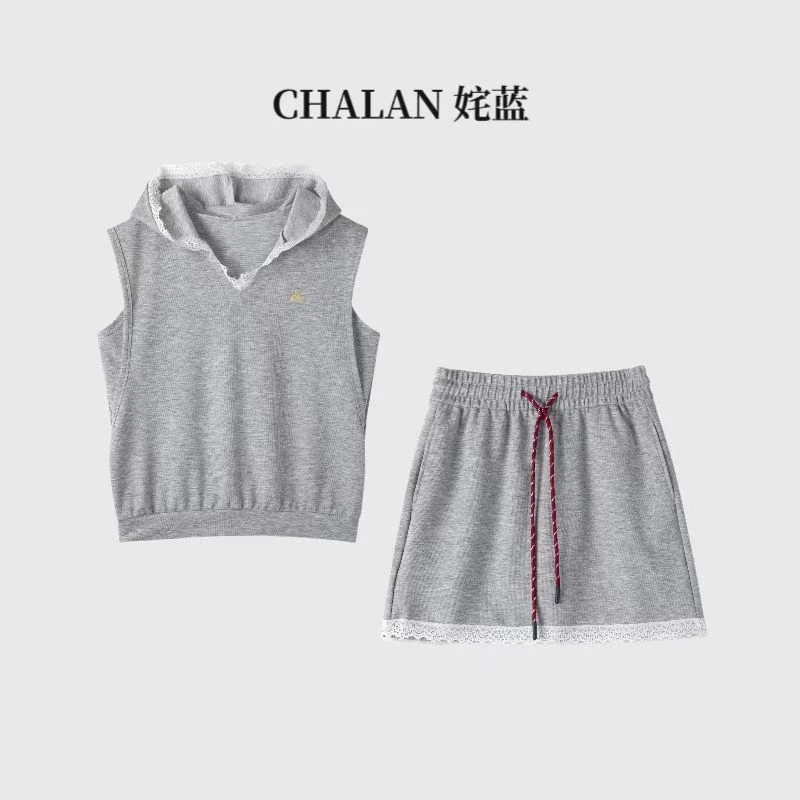 CHALAN姹蓝 夏季新款时尚显瘦裙裤套装