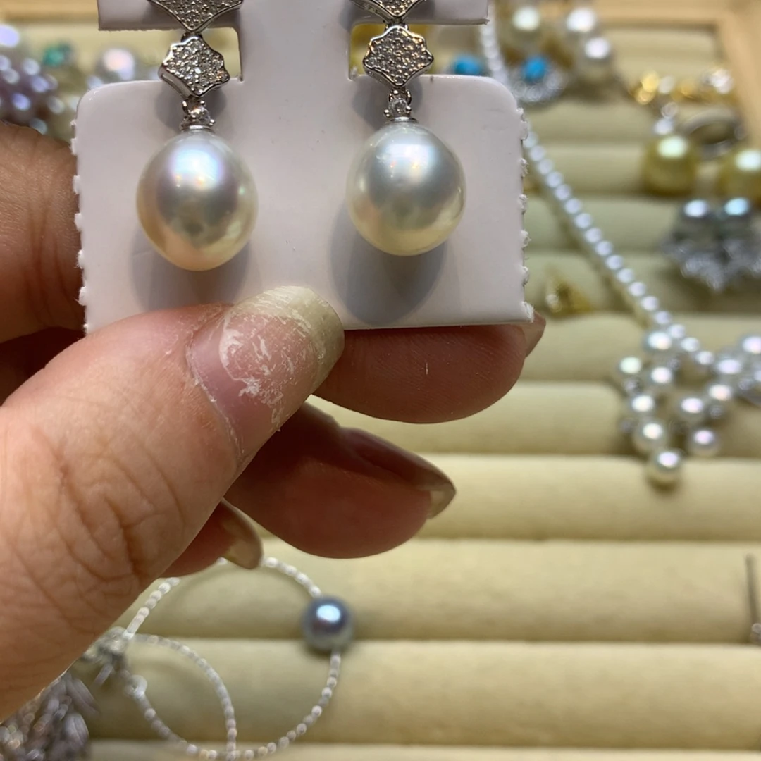 银S925镶嵌耳饰海水珍珠