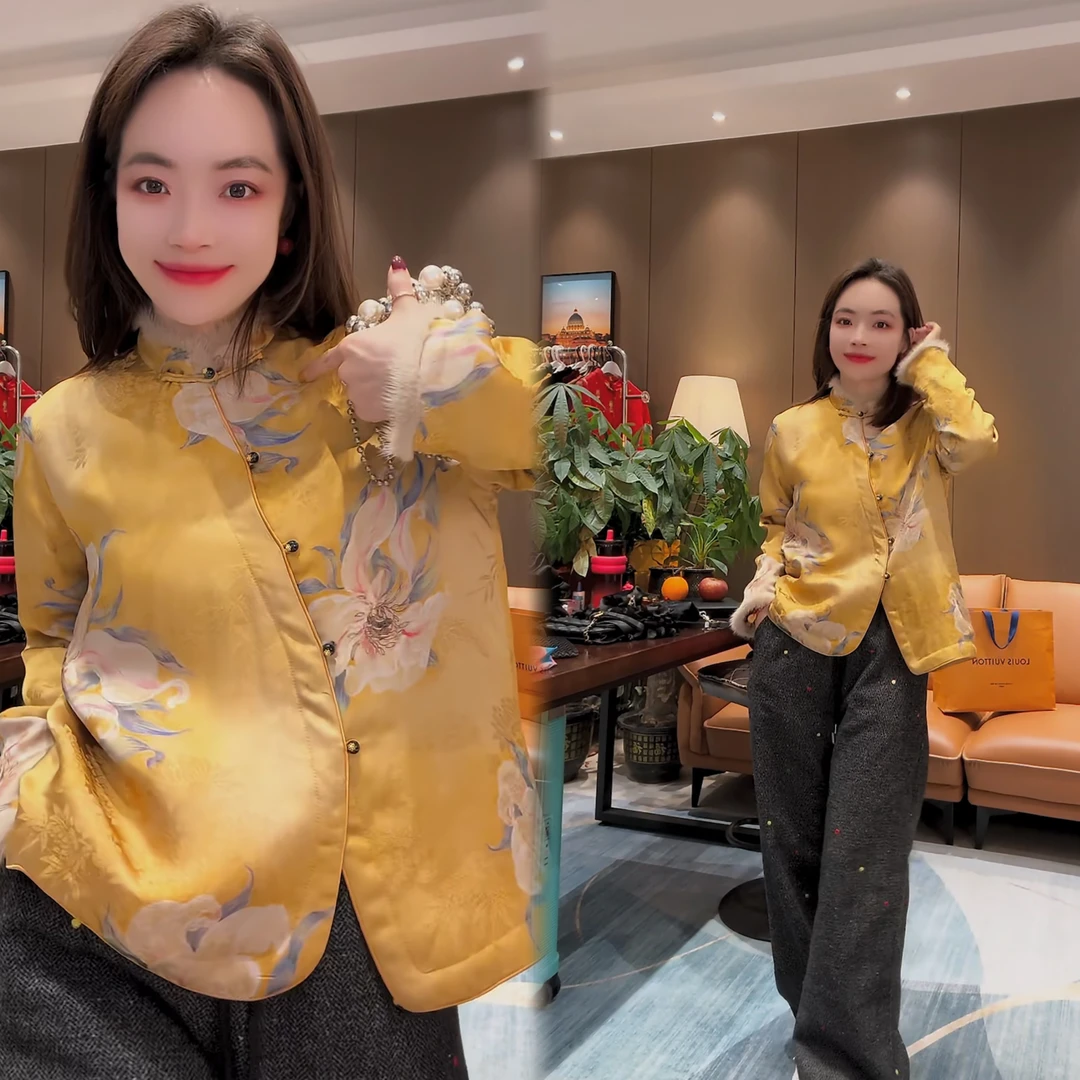 复古中式休闲百搭国风外套 时尚提花立领气质国潮风重工上衣1245