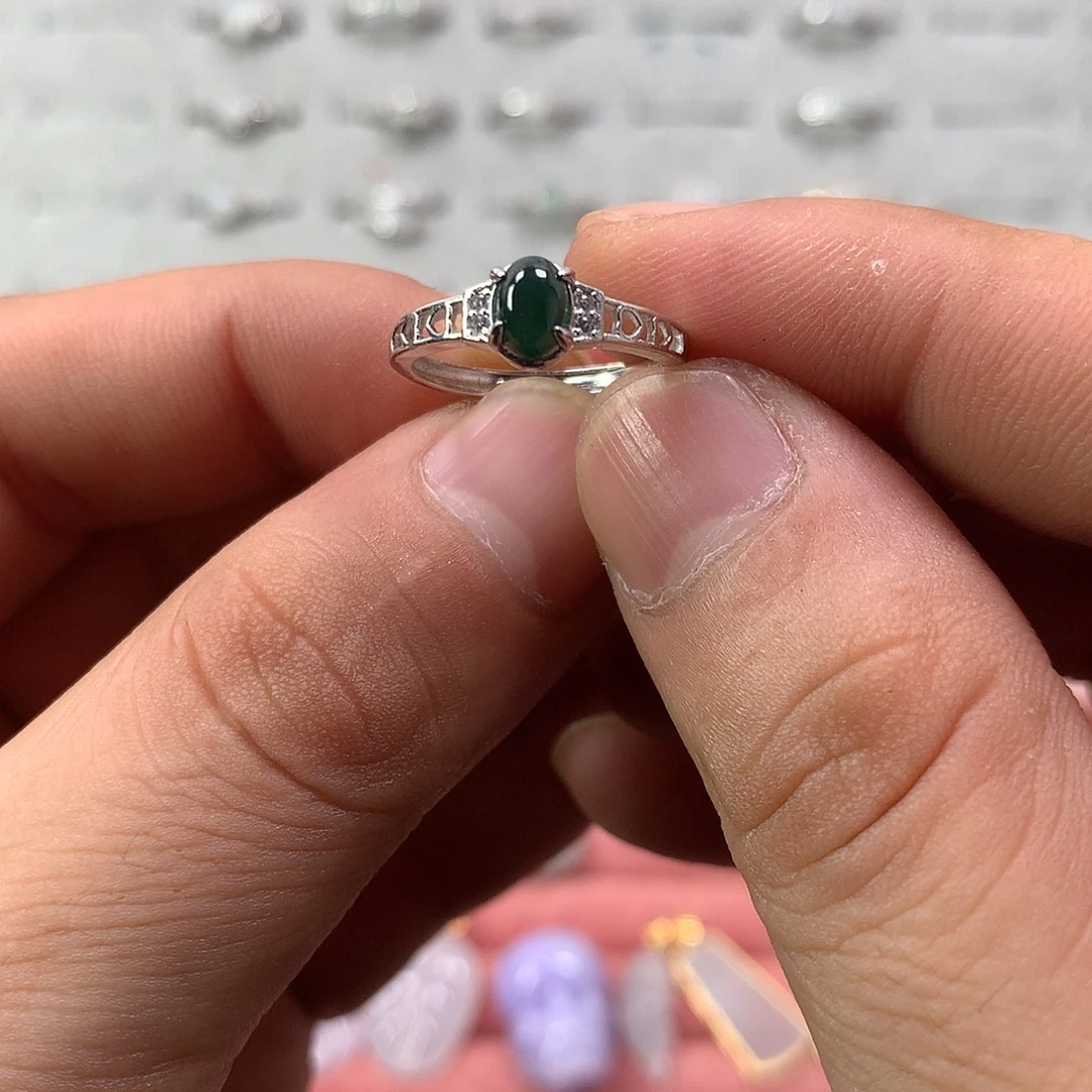 顺***顺翡翠银S925镶嵌戒指9