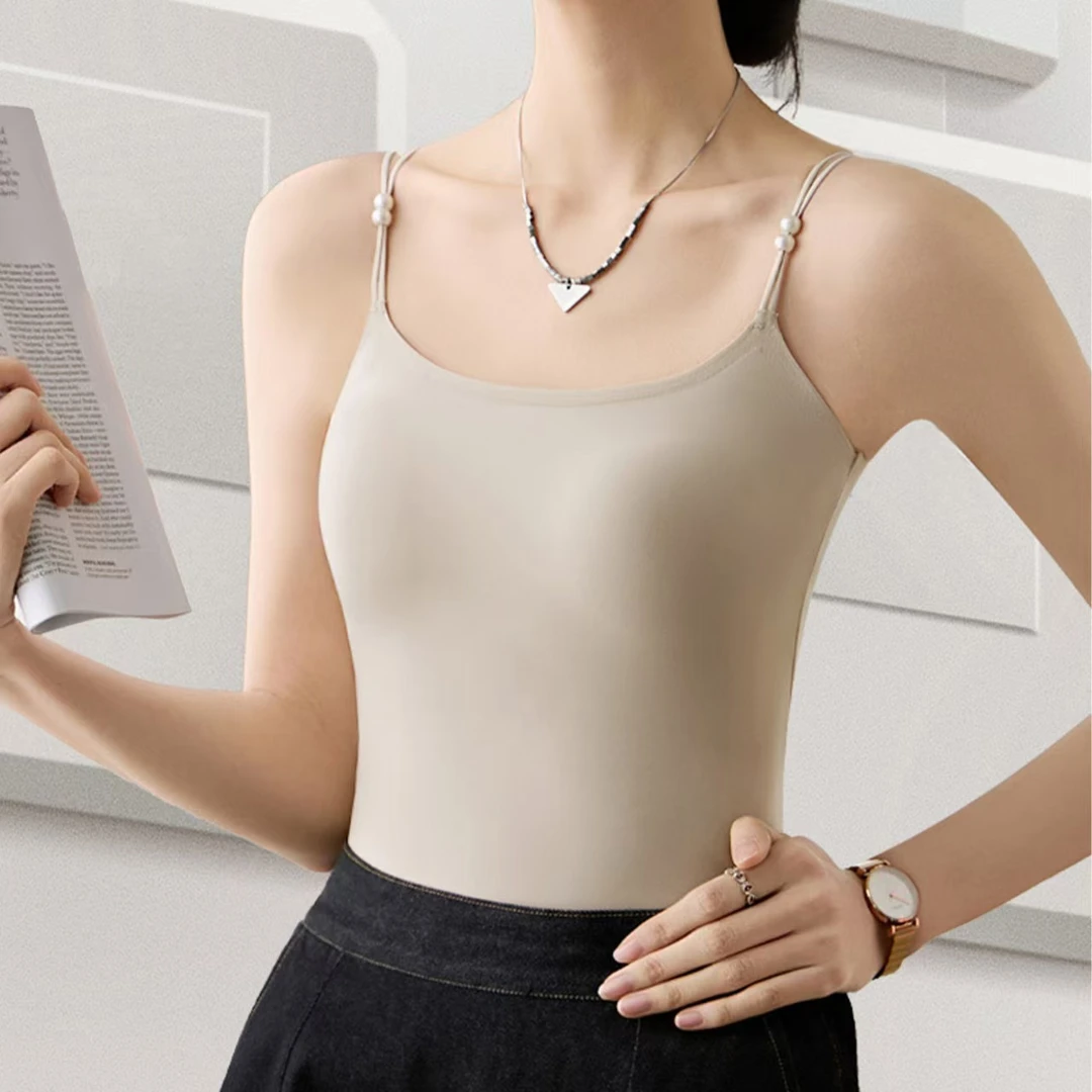 免穿内衣山茶花香氛凉感吊带夏季轻柔舒适珍珠背心百搭打底胸垫