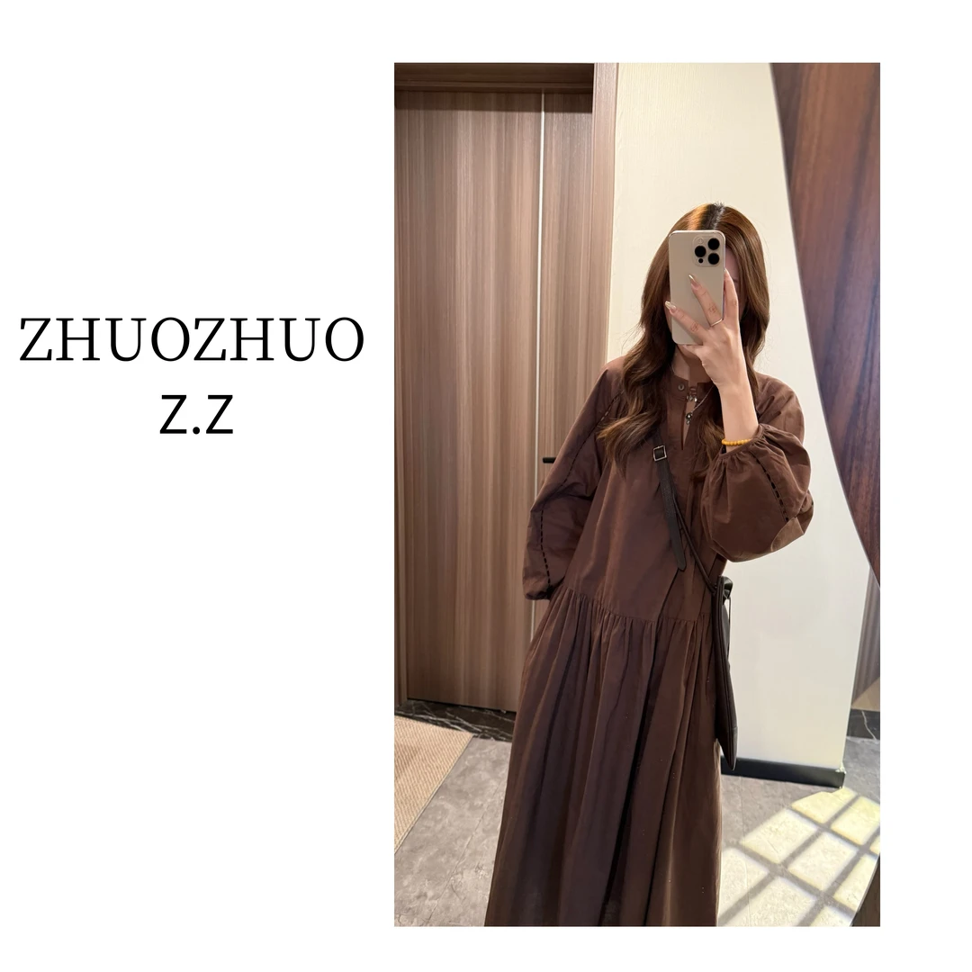 【ZHUOZHUO专属】“秋辞梧影”文艺复古镂空拼接宽松插肩袖秋款连衣裙