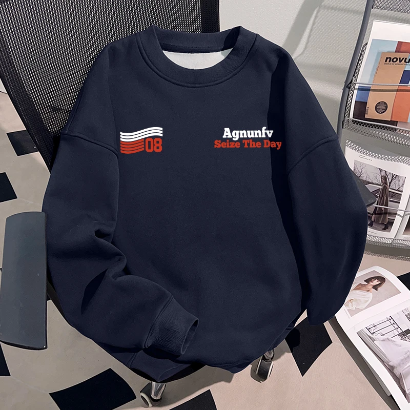 Dekkry秋冬百搭加绒圆领卫衣男女款创意时尚字母印花套头宽松上衣