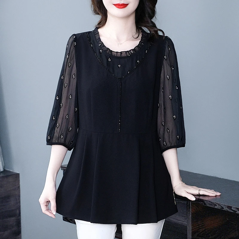 大码女装夏季新款遮肉百搭优雅时尚显瘦气质上衣250296