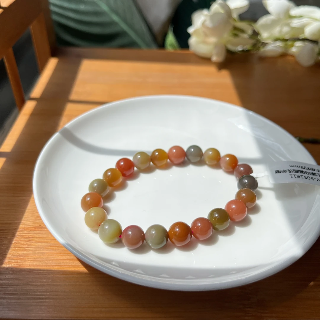 【珠宝厂长】约9mm盐源玛瑙圆珠单圈手串