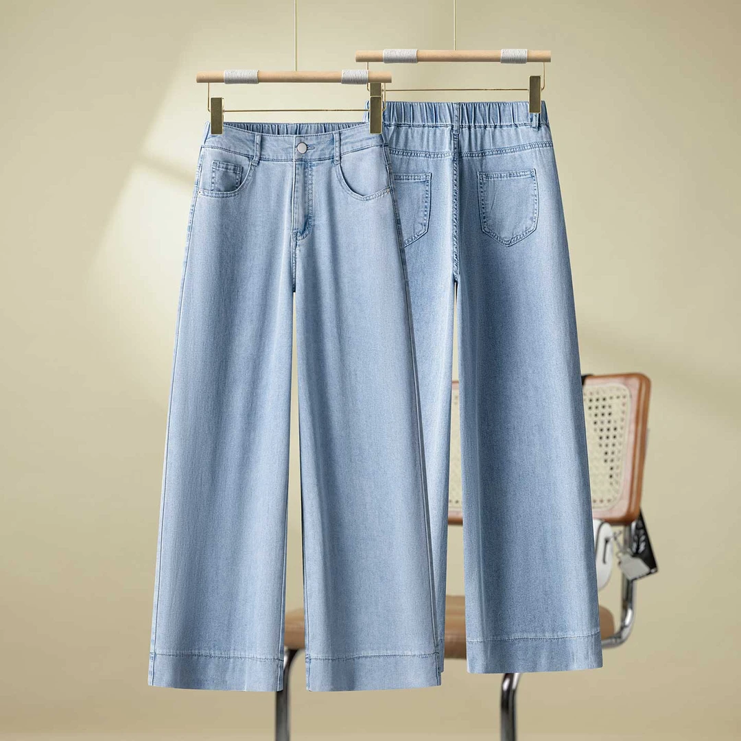 天丝牛仔裤2025夏季新款设计感裤子女薄款小个子阔腿裤九分直筒裤