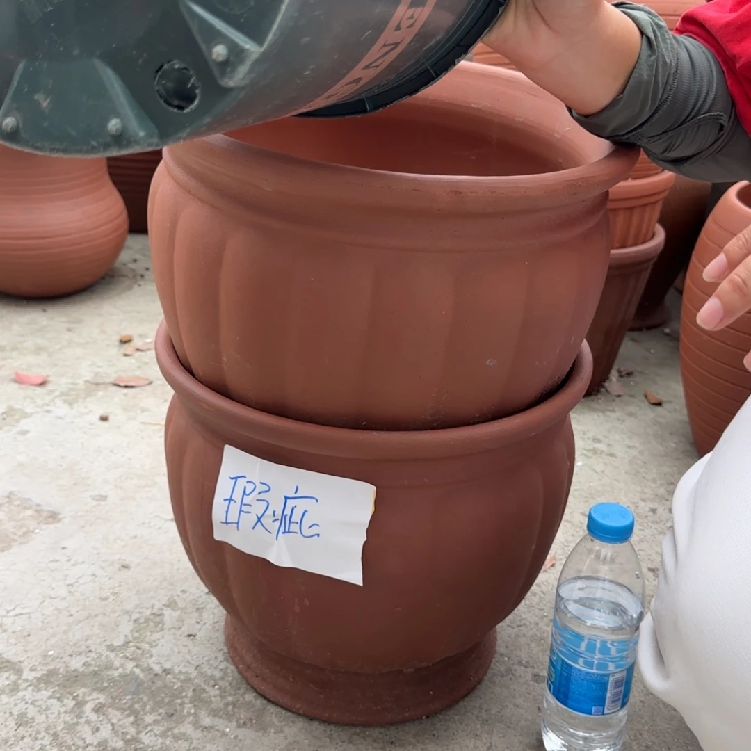 朱泥花盆口35高30宜兴紫砂瑕疵粗糙花泥