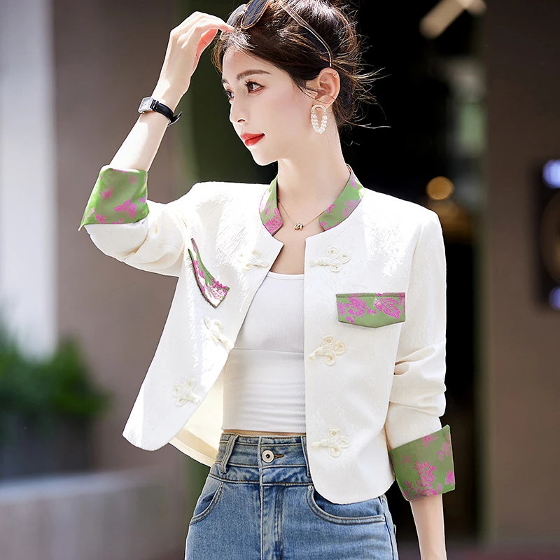 短款小香风外套女春秋设计感小众新中式国风盘扣西装上衣气质长袖