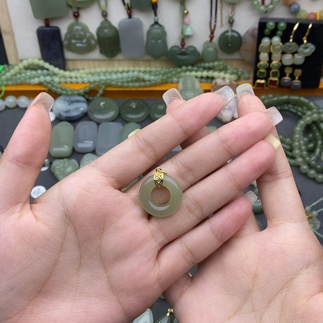 和田玉银S925镶嵌吊坠(不含链)