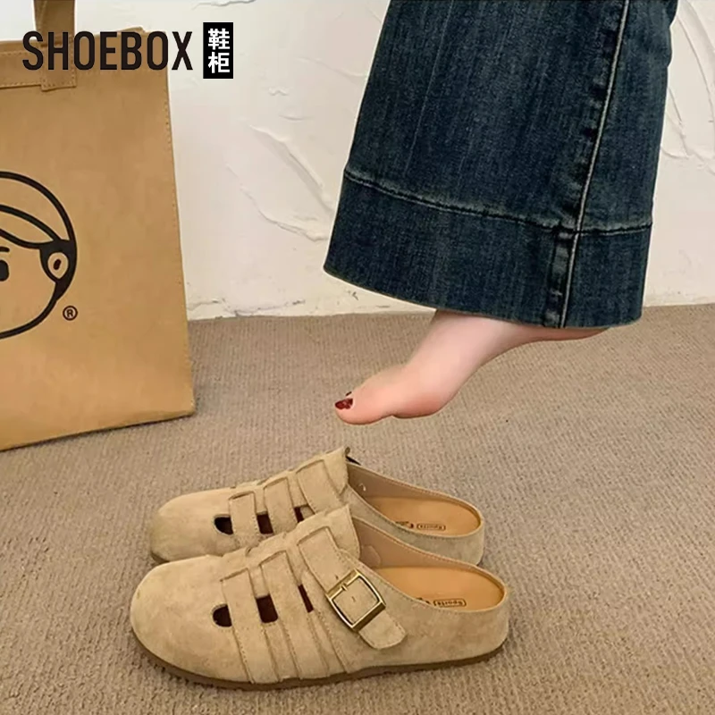 SHOEBOX鞋柜厚底一脚蹬半拖鞋女2025新款夏百搭懒人包头勃肯鞋