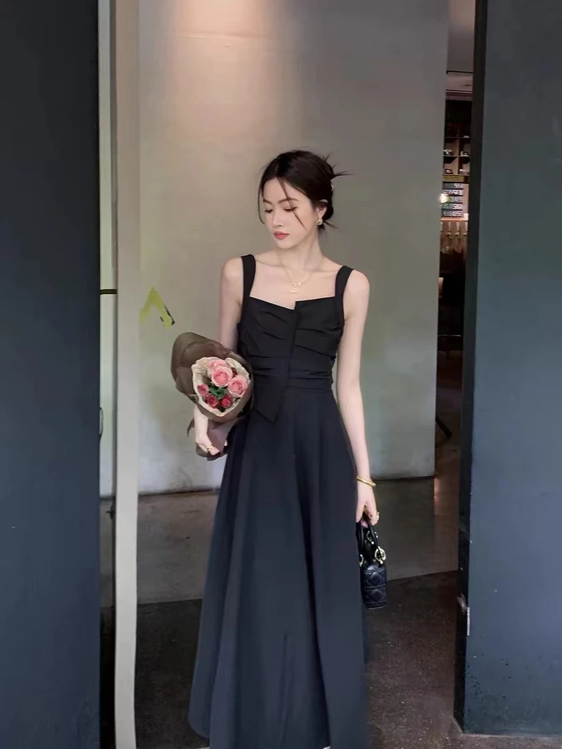 【海南肉丝】新品收腰显瘦赫本风吊带裙3276