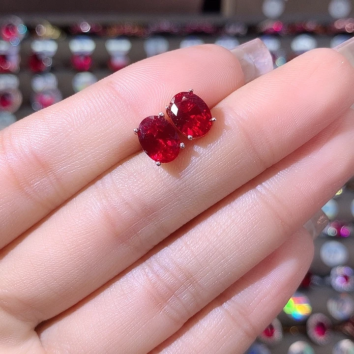 红宝石银S925镶嵌耳饰酒红玫瑰金68