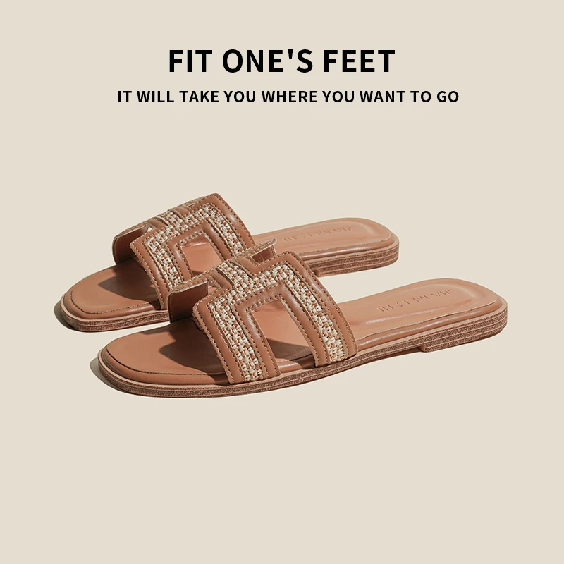 2025新款小香风拖鞋女夏外穿网红休闲度假沙滩平底一字凉拖鞋ins