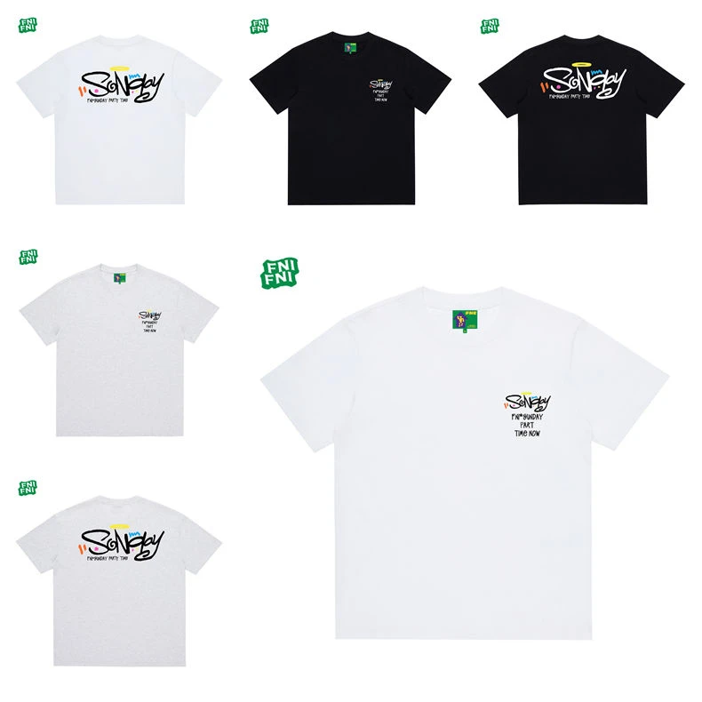 FNI国潮重磅纯棉（周日标语AB面）男女同款t恤美式复古短袖新款发泡