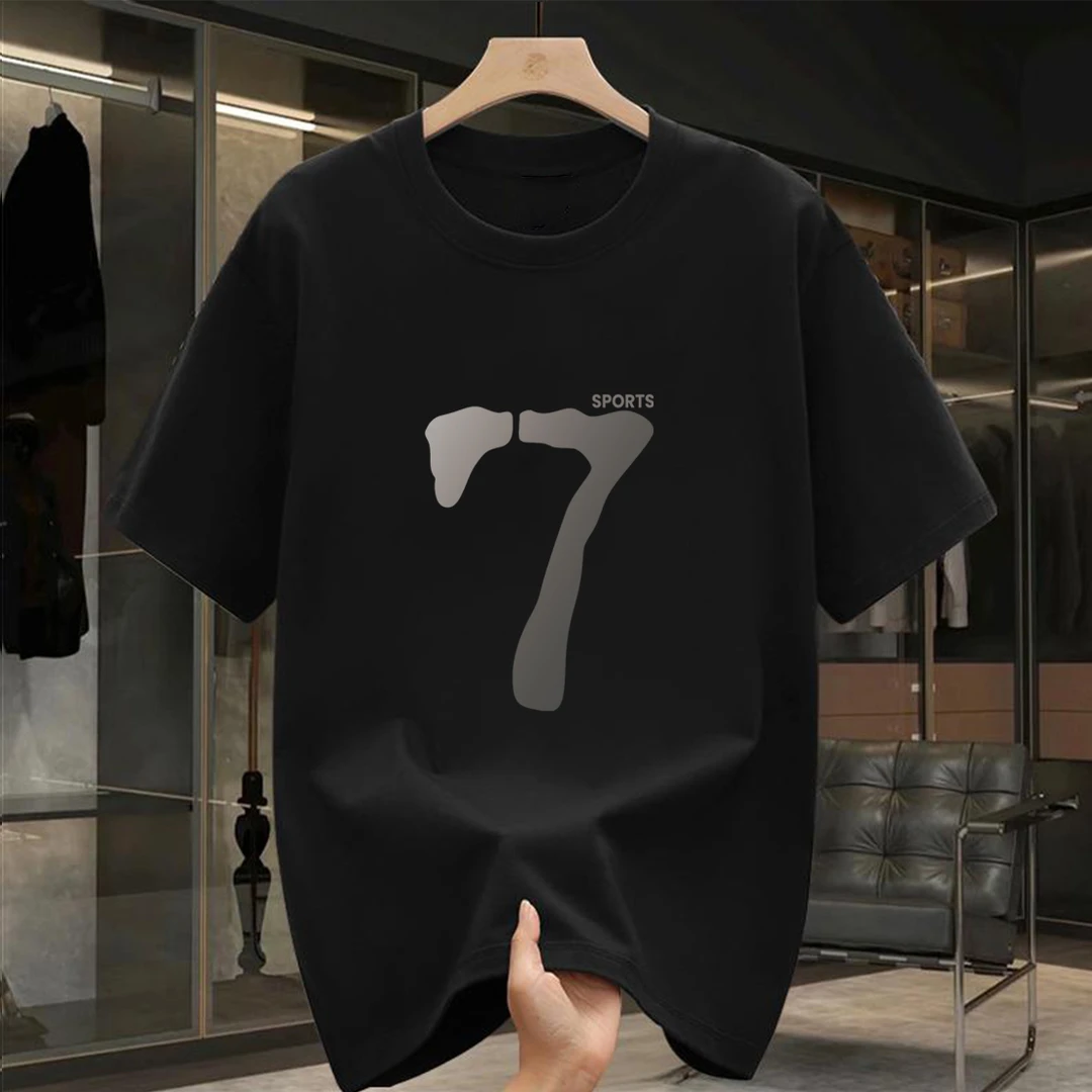纯棉短袖男t恤夏季宽松印花半袖百搭数字全棉潮流ins圆领韩版上衣