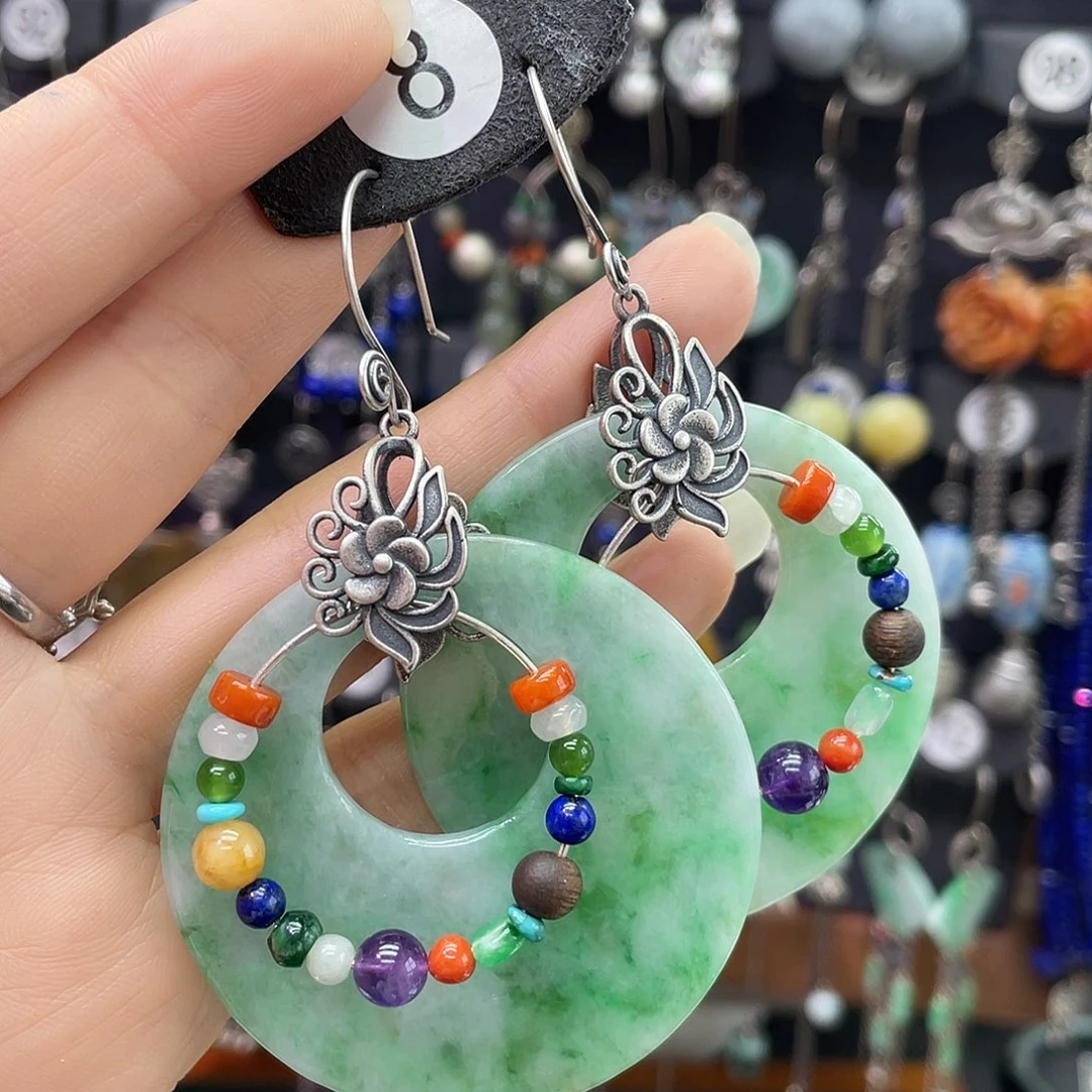 H****翡翠银S925镶嵌耳饰534hhbh