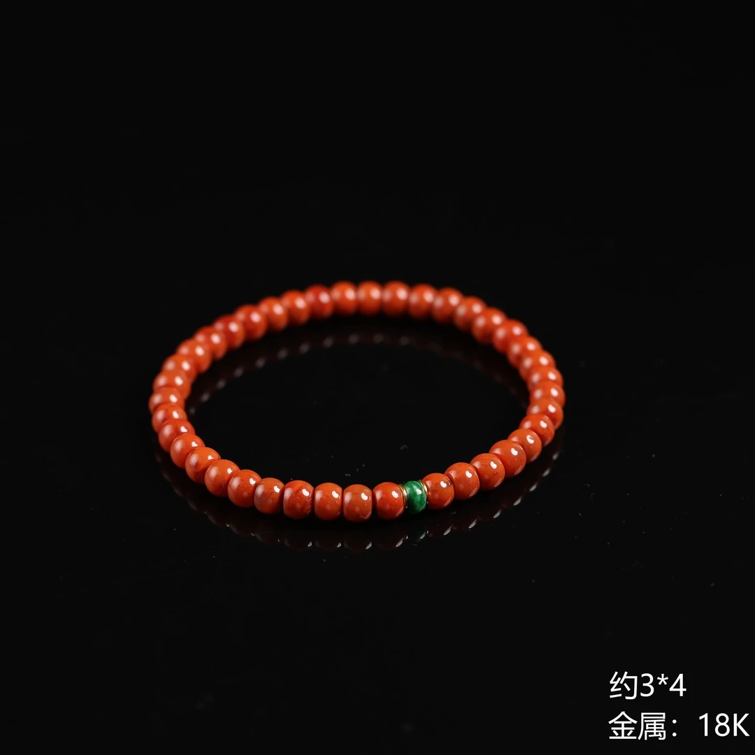 本真 |“海秋”原创设计精品天然原矿南红火焰纹小直切手串