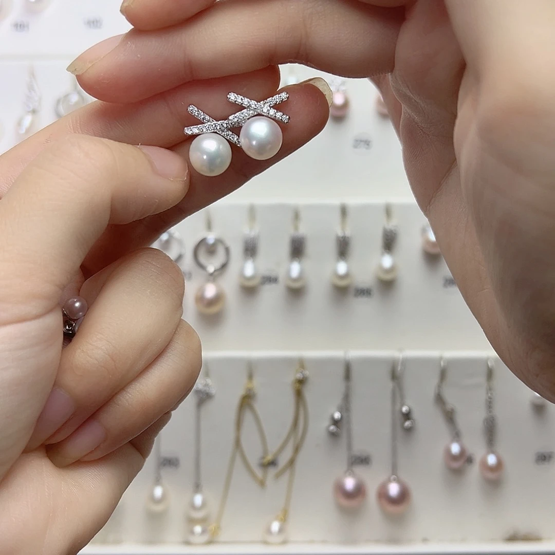 一***缘耳饰淡水珍珠银S925镶嵌