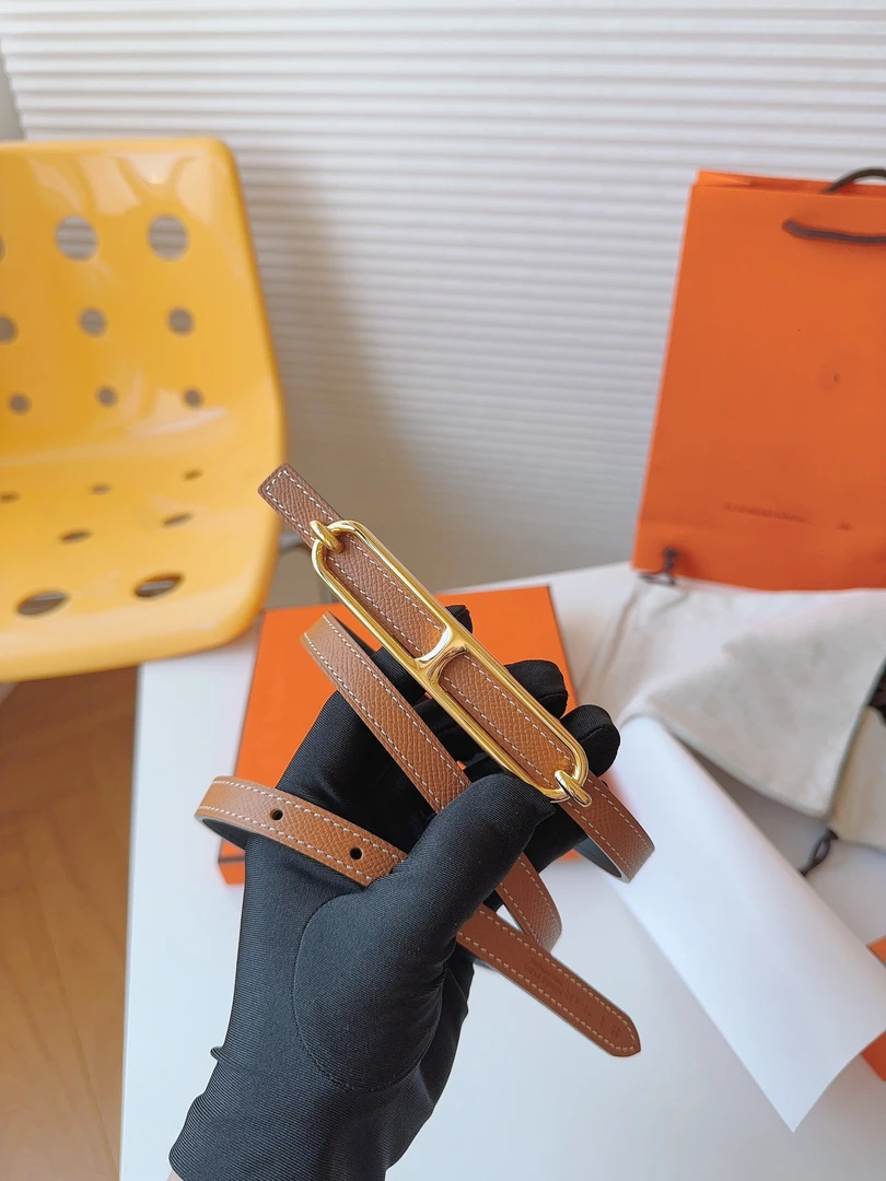 爱马女士真皮百搭配连衣裙收腰装饰凯莉西装裤细皮带腰气质黑色13