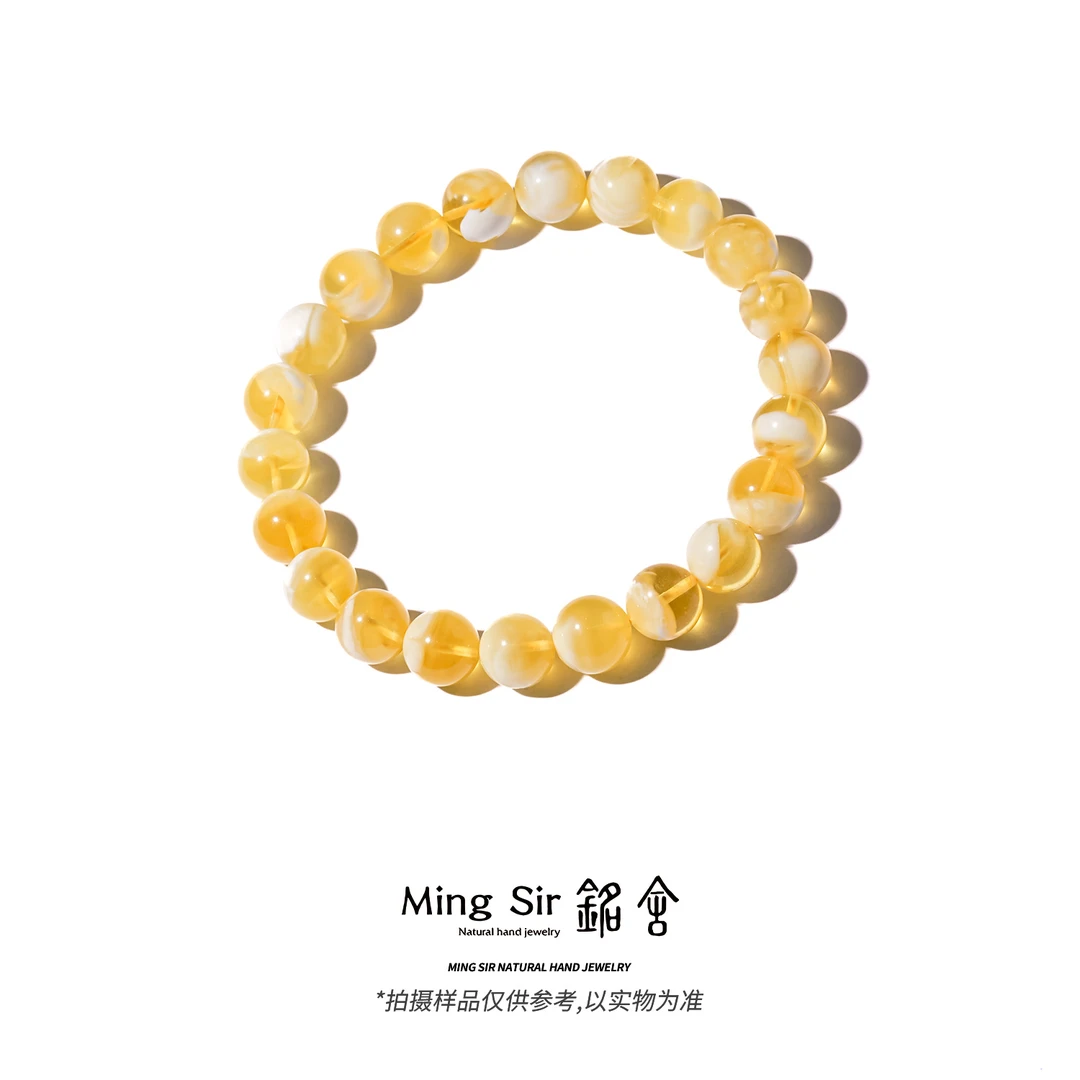 【铭舍 金羽·收藏级金包蜜VS】8-10mm天然俄料蜜蜡圆珠单圈手串