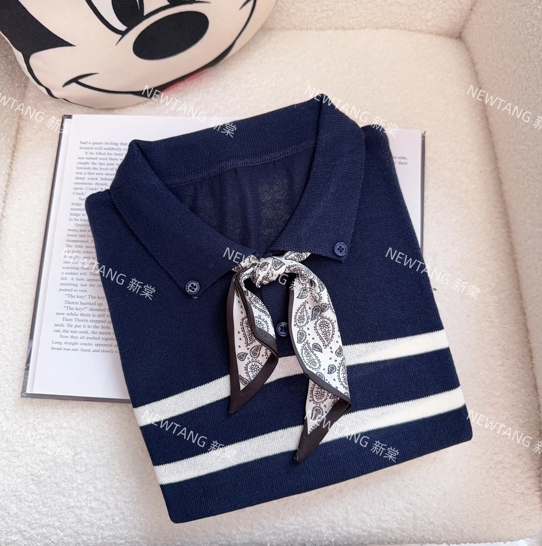 【丝巾翻领】242气质翻领polo时尚丝巾夏季短袖