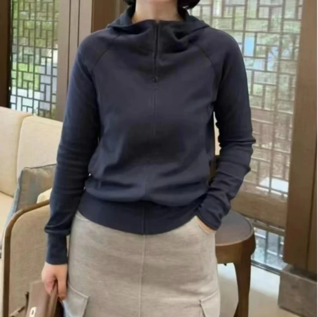 Lulu秋款连帽长袖运动卫衣外套女士百搭宽松休闲显瘦上衣