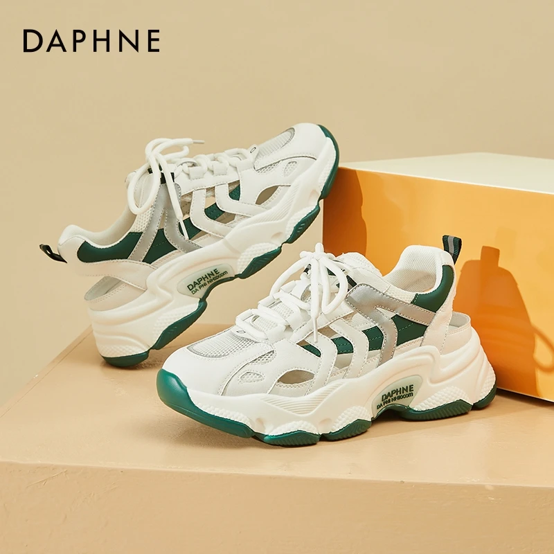 达芙妮老爹鞋女款夏季2025新款薄款透气镂空炸街运动休闲厚底凉鞋