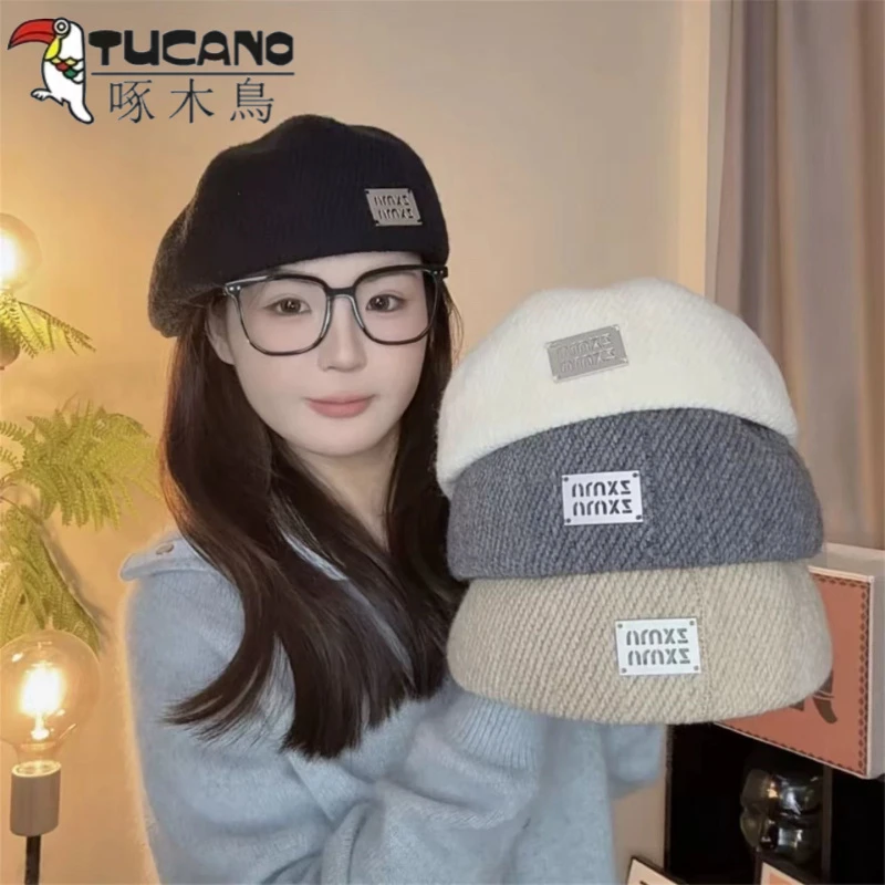 韩系反戴贝雷帽女款2025新款秋冬季前进帽子立体定型显脸小蓓蕾帽