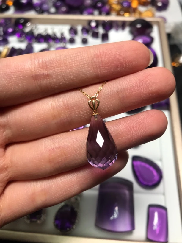 纯天然紫水晶水滴吊坠高20宽11
