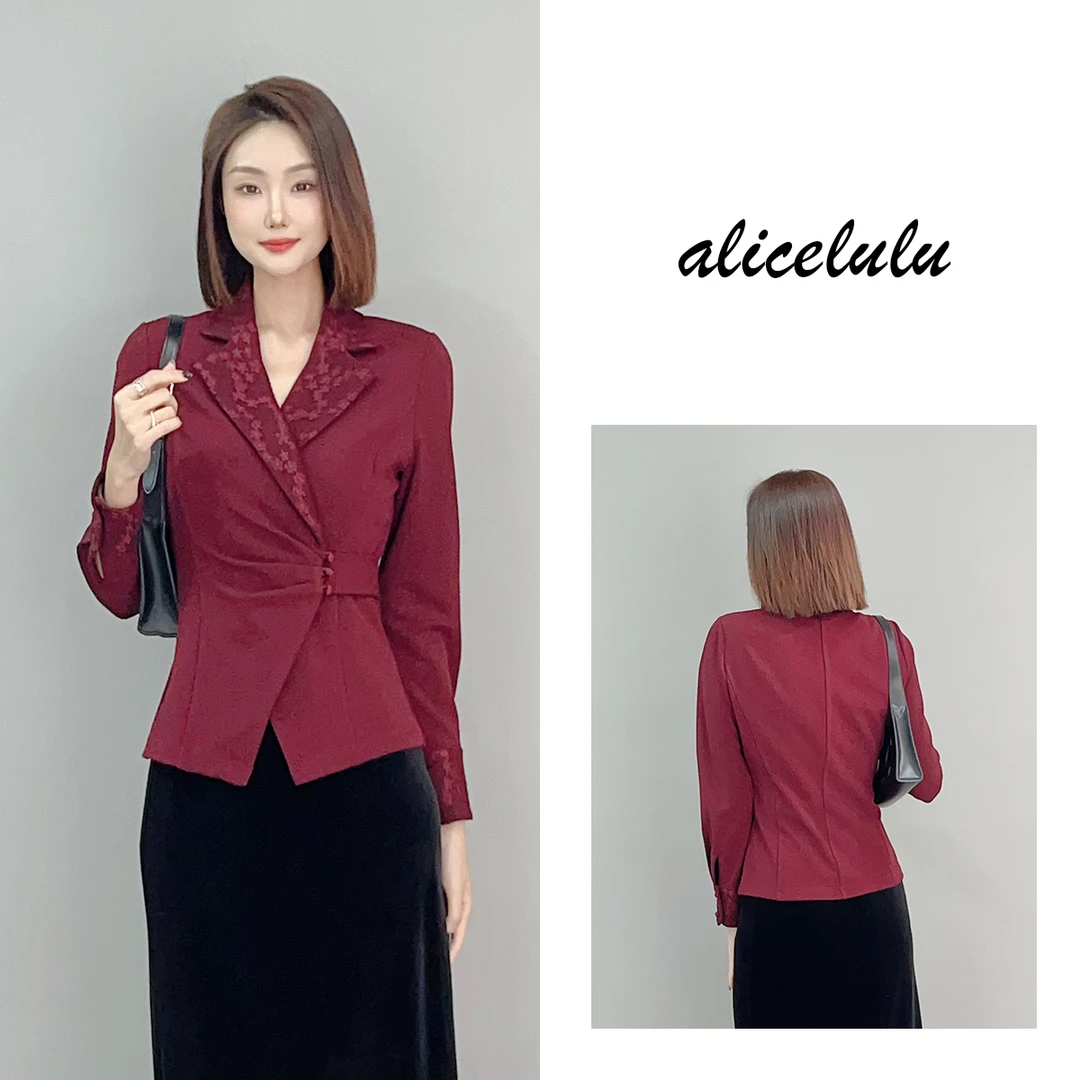2 ALICE “梅子红”衬衫 蕾丝翻领 优雅捏褶 S2141766A