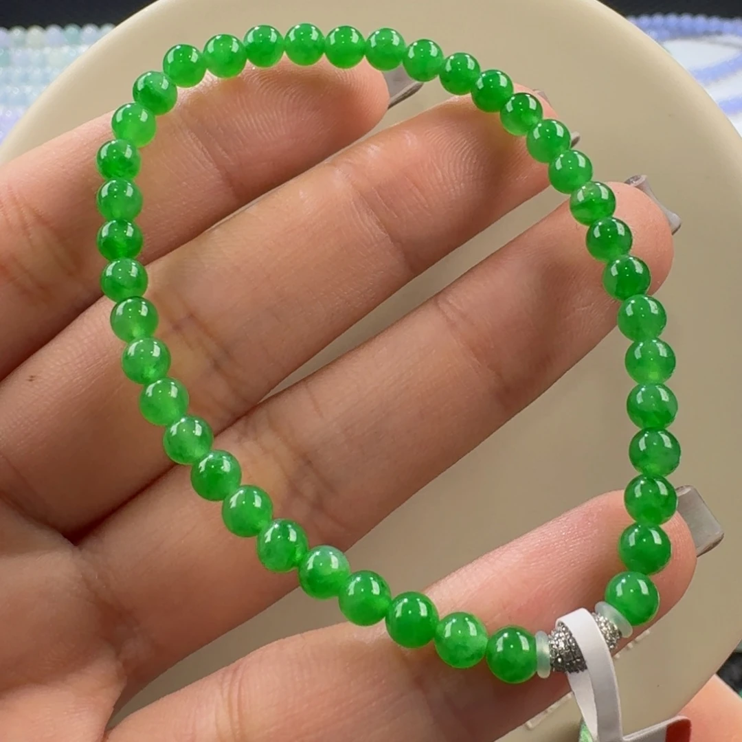翡翠手串未镶嵌高冰正阳绿手串卡4.5/4.2 炸光！强推！