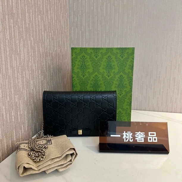 95新 GUCCI/古驰 一桃/古驰 woc蝴蝶结斜挎黑色