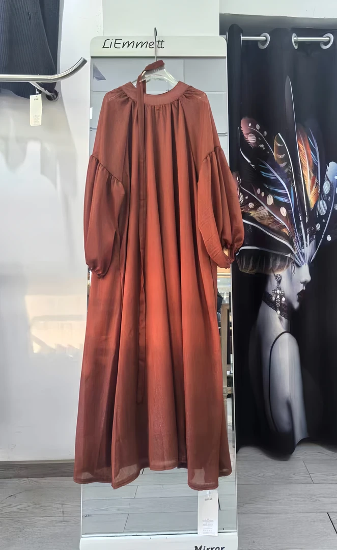 时尚连衣裙四季女装连衣裙复古收腰连衣裙法式连衣裙 - 118# 砖红