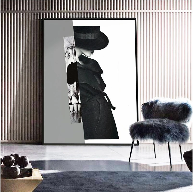不安分的缪斯 现代玄关装饰画客厅黑白人物挂画工作室极简风墙画