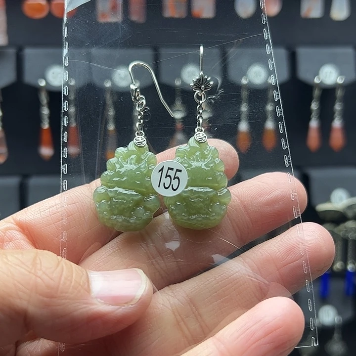 和田玉耳饰银S925镶嵌?****?