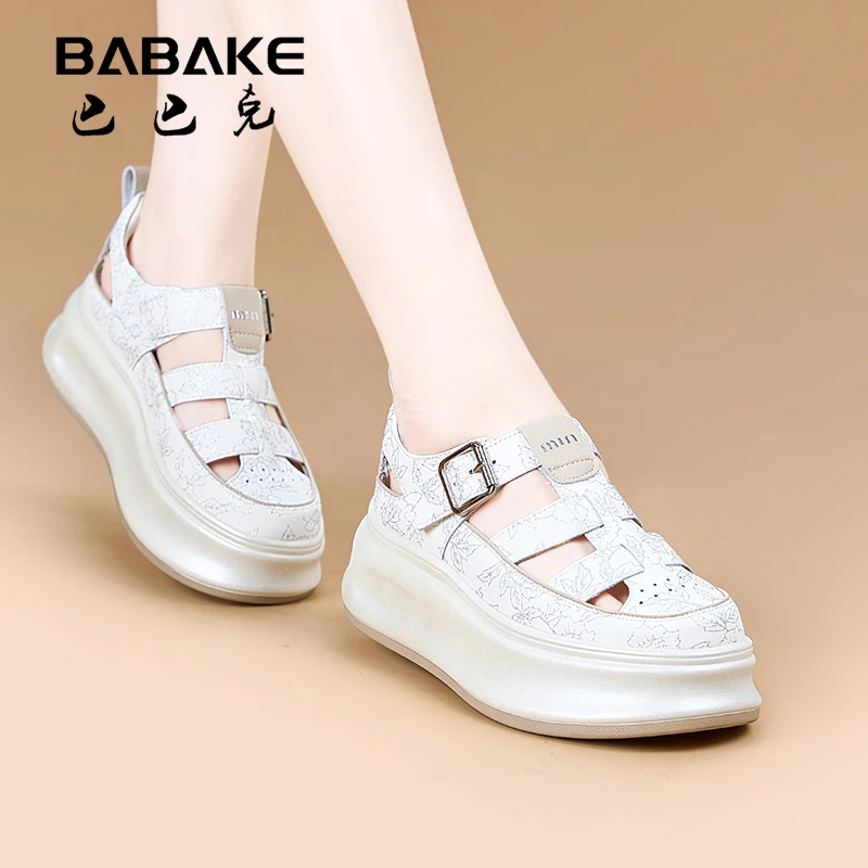 巴巴克YX2025夏新款6CM厚底镂空小白鞋增高透气休闲凉鞋女5562