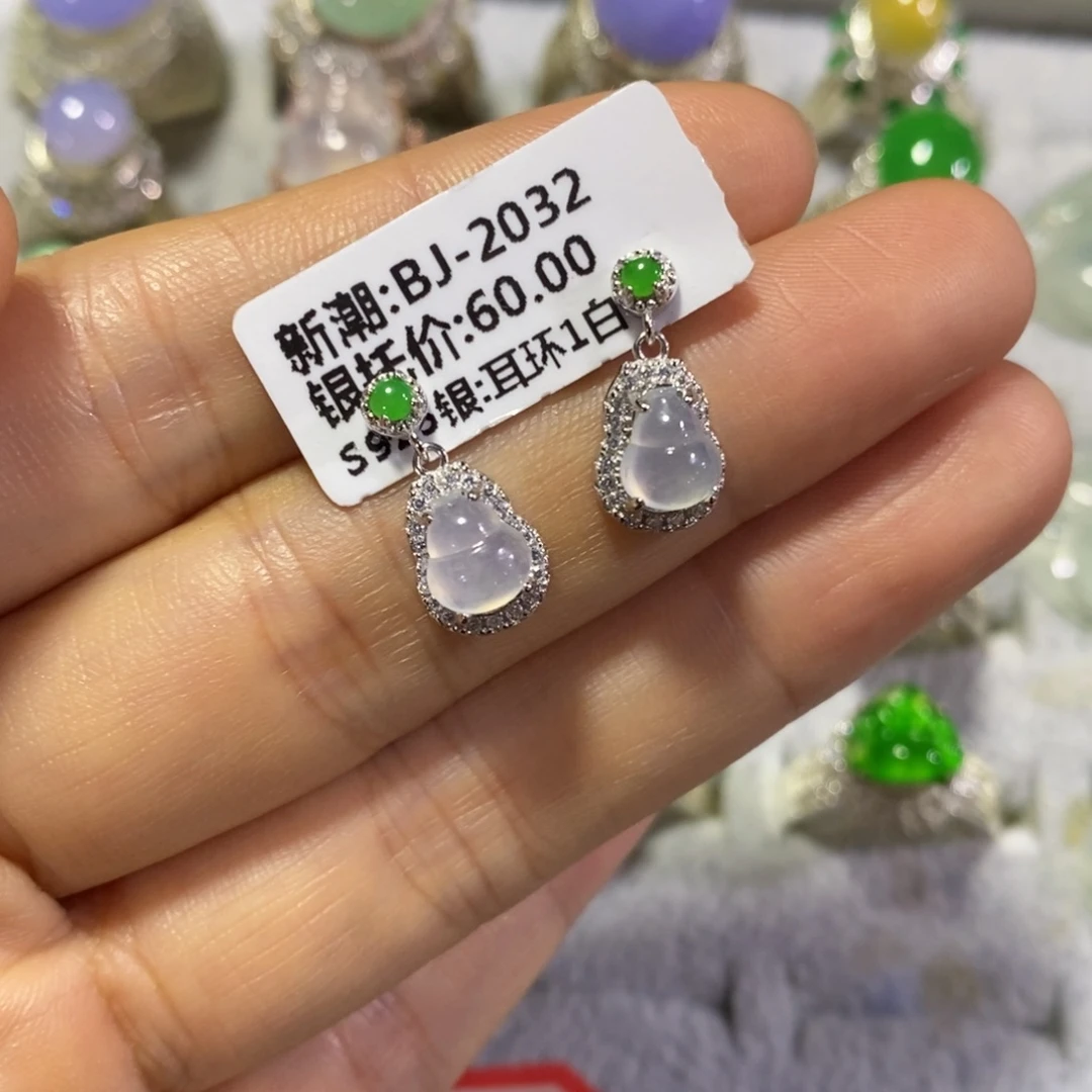 翡翠银S925镶嵌耳饰耳饰