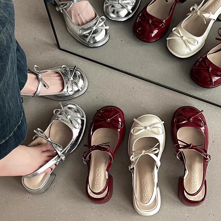 法式气质粗跟银色包头仙女风夏季女凉鞋配裙子超仙