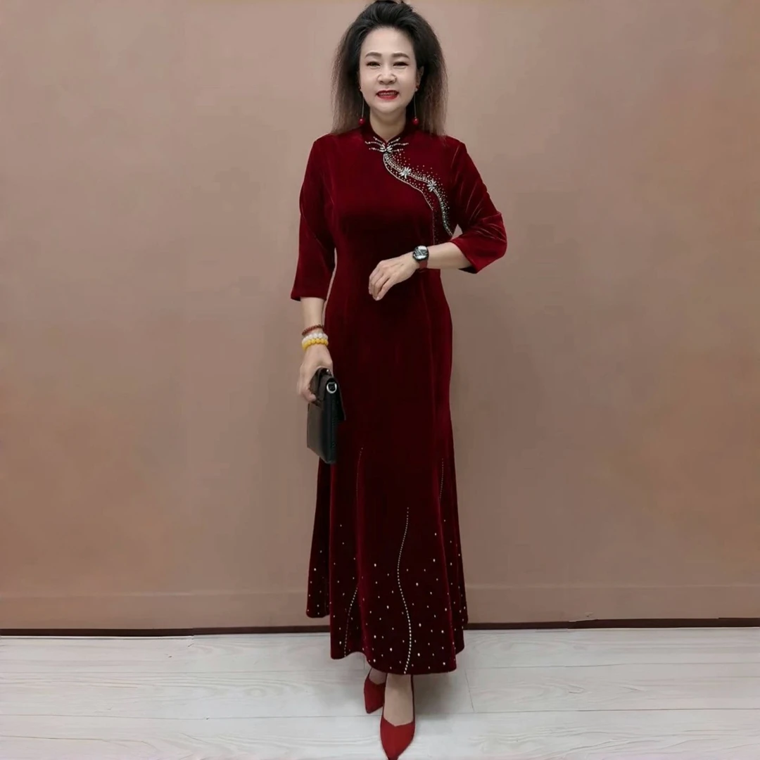 喜婆婆婚宴装秋季旗袍妈妈礼服结婚敬酒服中式婚礼喜服长款连衣裙