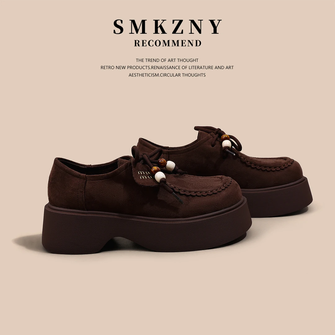 美拉德厚底乐福鞋女2025新款早秋百搭小个子增高复古小皮鞋259-12