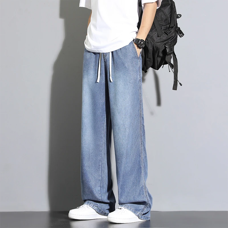 莱赛尔天丝牛仔裤男士2025新款夏季薄款凉感宽松透气阔腿直筒裤子