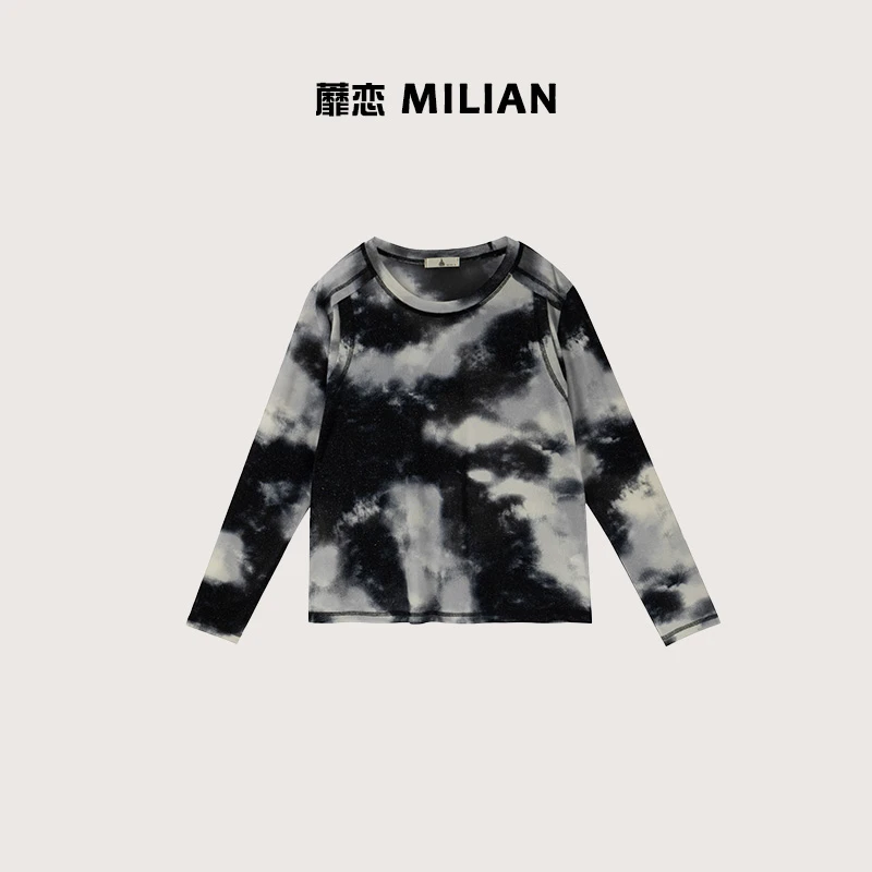 【墨韵】2025春季新款200斤大码时尚设计感扎染圆领T恤-8789