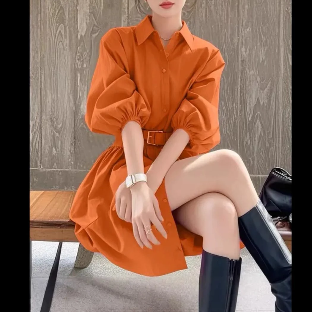 法式高级气质御姐衬衫连衣裙女装2025春夏新款绝美收腰春季连衣裙