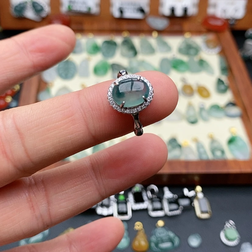 【闪购商品】翡翠戒指银S925镶嵌琳**目戒指