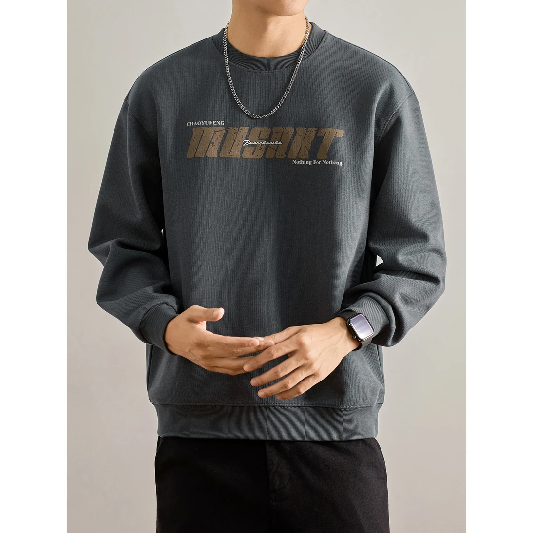 MR.MUDI/穆迪先生美式重磅印花圆领卫衣男大码休闲上衣加绒外套男